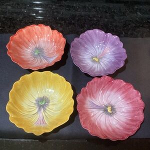 Set 4 Fitz & Floyd “April Flowers” 6” Pansy Shaped Bowls. Please Read